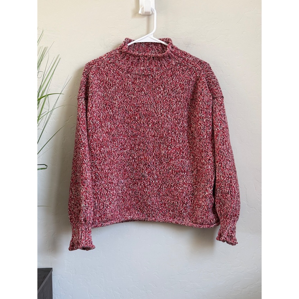 J.Crew Womens Marled Cotton Mockneck Sweater Red White Blue CN250 Small